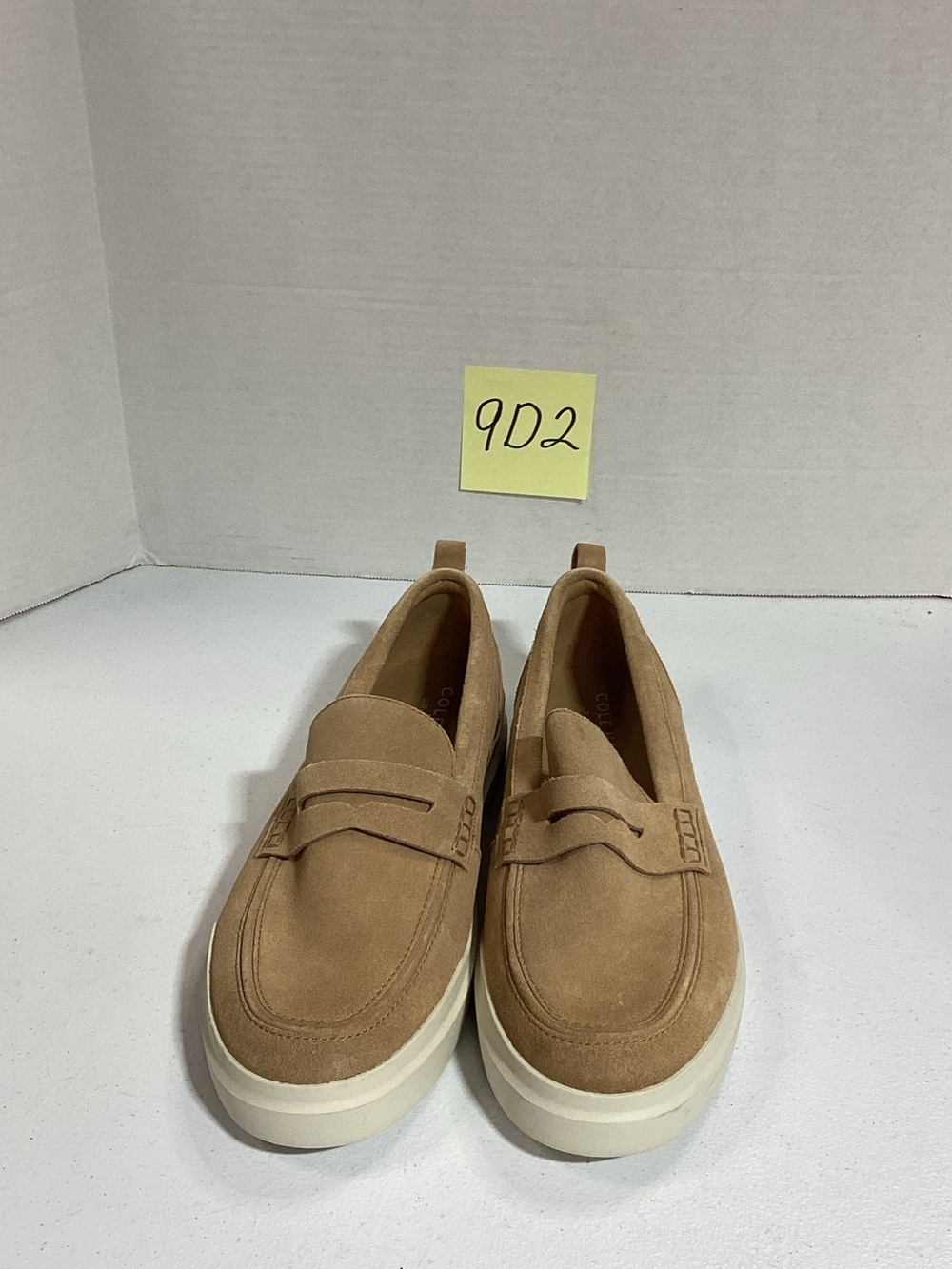 Cole Haan Tan Suede Penny Loafers with Cream Platform Sole